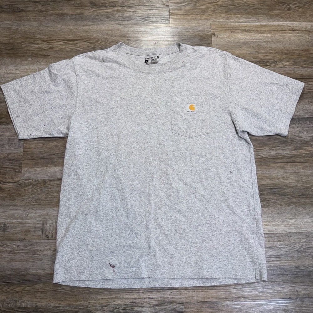 Carhartt Gray Loose-Fit Heavyweight Pocket Tee Mens Large Logo Patch Workwear